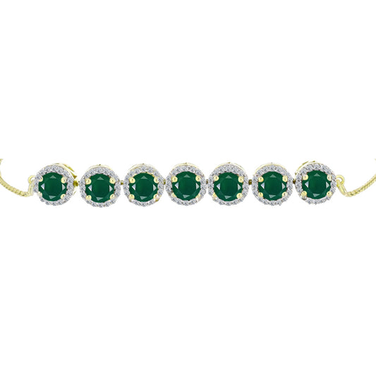 Pulseira de Prata com Banho de Ouro com Ágata Verde e Topázio Branco  Contraste: Cabeca de Veado (800)