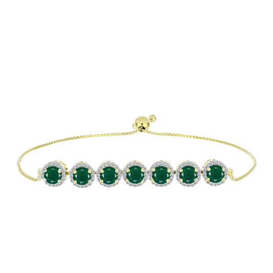 Pulseira de Prata com Banho de Ouro com Ágata Verde e Topázio Branco  Contraste: Cabeca de Veado (800)