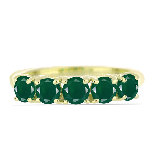 Anel de Prata com Banho de Ouro com Ágata Verde