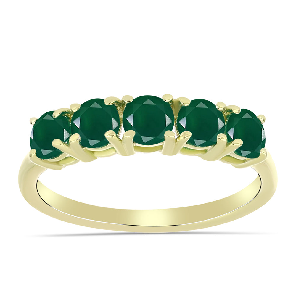 Anel de Prata com Banho de Ouro com Ágata Verde