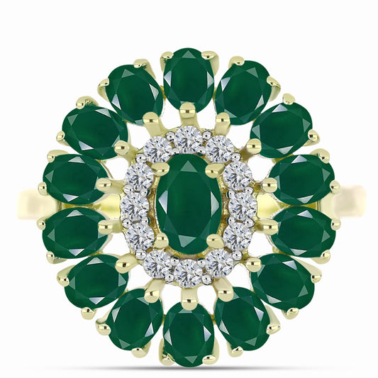 Anel de Prata com Banho de Ouro com Ágata Verde  Contraste: Cabeca de Veado (800)