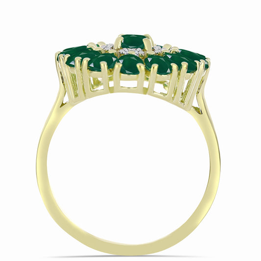 Anel de Prata com Banho de Ouro com Ágata Verde  Contraste: Cabeca de Veado (800)
