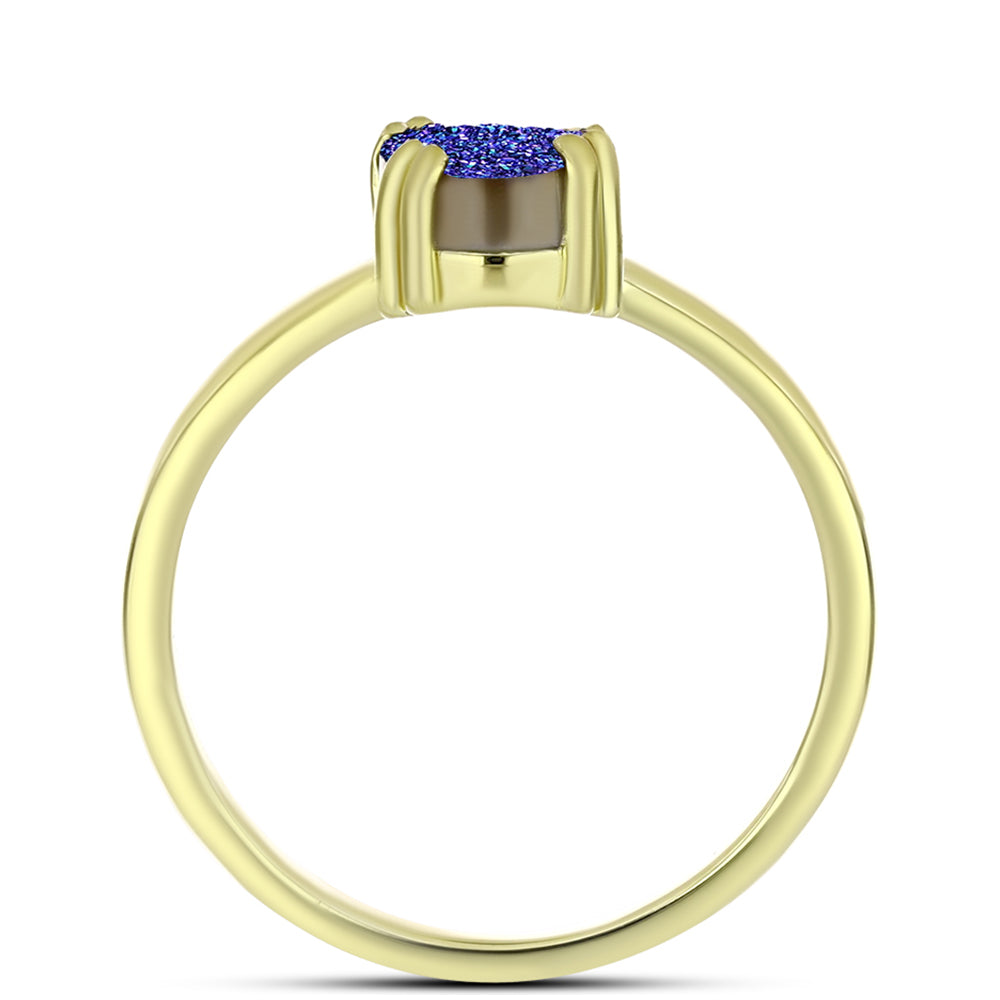 Anel de Prata com Banho de Ouro com Drusy Roxo