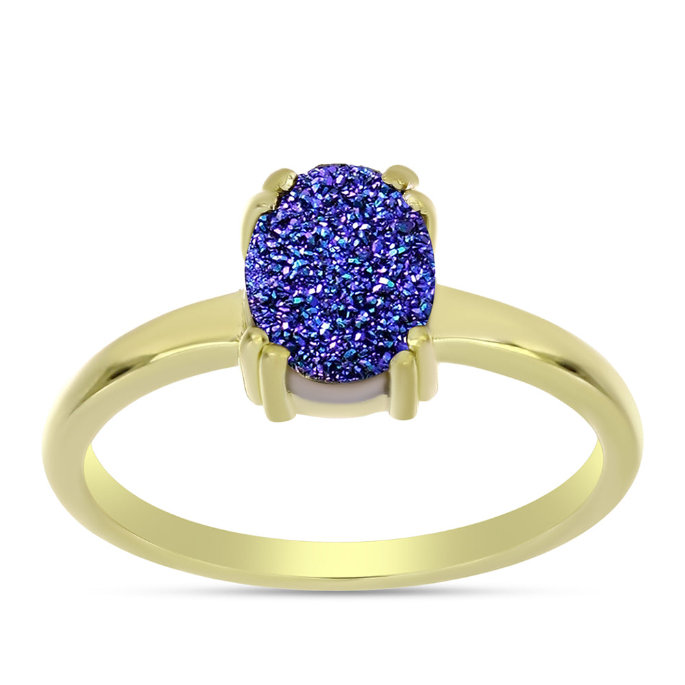 Anel de Prata com Banho de Ouro com Drusy Roxo 3 