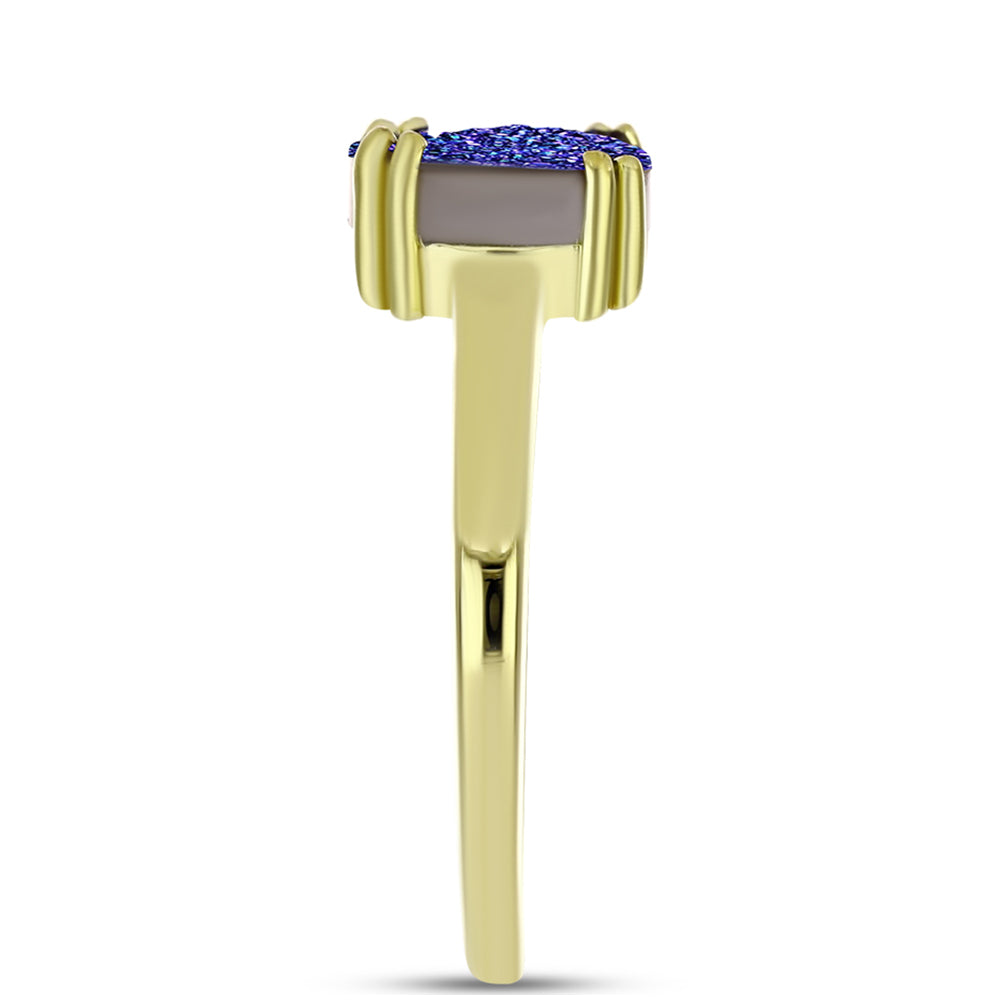 Anel de Prata com Banho de Ouro com Drusy Roxo 8 
