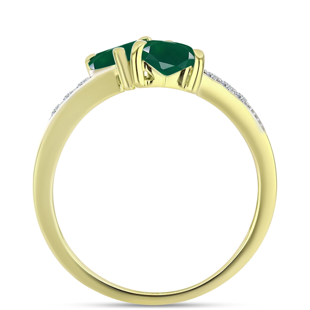 Anel de Prata com Banho de Ouro com Ágata Verde e Topázio Branco