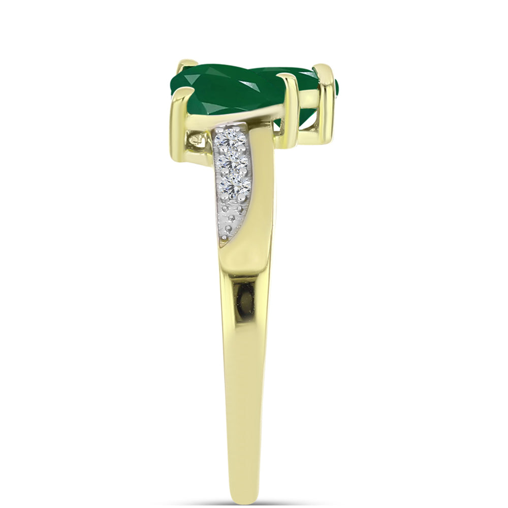 Anel de Prata com Banho de Ouro com Ágata Verde e Topázio Branco 4 