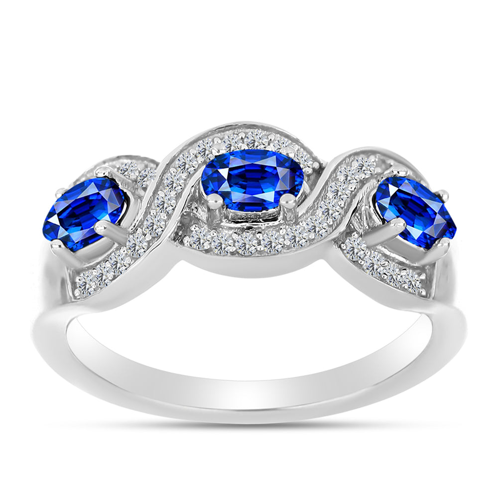 Anel de Prata com Safira Azul Australiana e Topázio Branco  Contraste: Cabeca de Veado (800) 7 