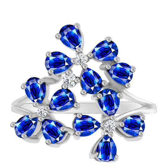 Anel de Prata com Safira Azul Australiana e Topázio Branco  Contraste: Cabeca de Veado (800)