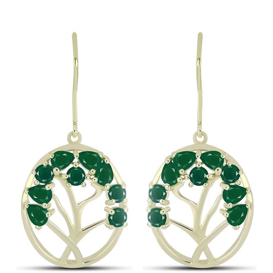 Brincos de Prata com Banho de Ouro com Ágata Verde