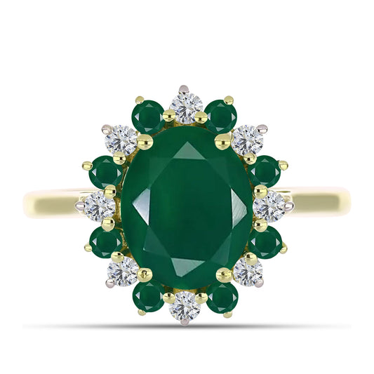 Anel de Prata com Banho de Ouro com Ágata Verde