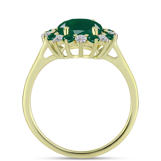 Anel de Prata com Banho de Ouro com Ágata Verde