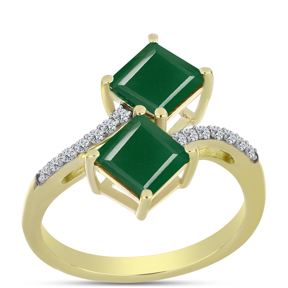 Anel de Prata com Banho de Ouro com Ágata Verde e Topázio Branco