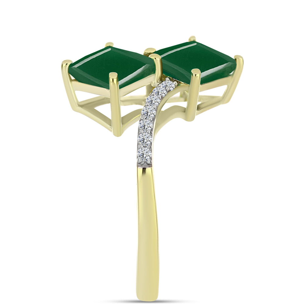 Anel de Prata com Banho de Ouro com Ágata Verde e Topázio Branco 4 