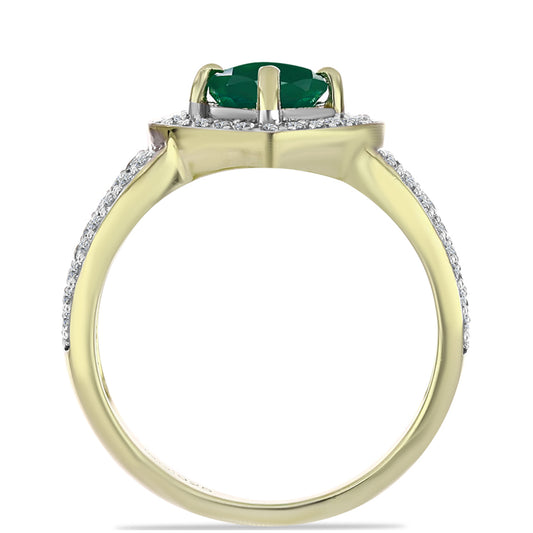 Anel de Prata com Banho de Ouro com Ágata Verde e Topázio Branco  Contraste: Cabeca de Veado (800)