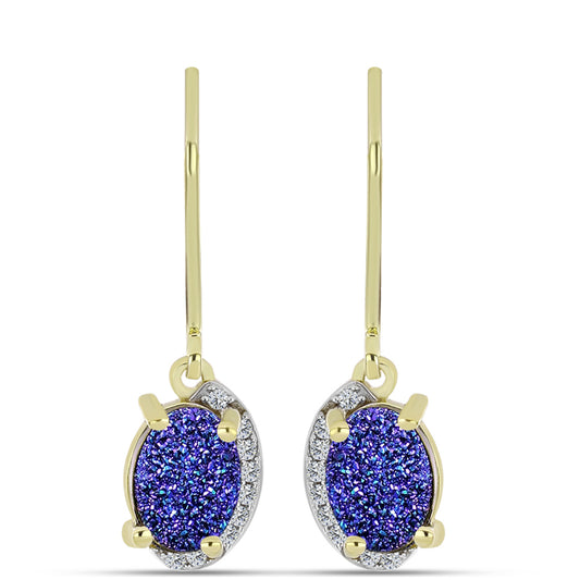 Brincos de Prata com Banho de Ouro com Drusy Roxo e Topázio Branco