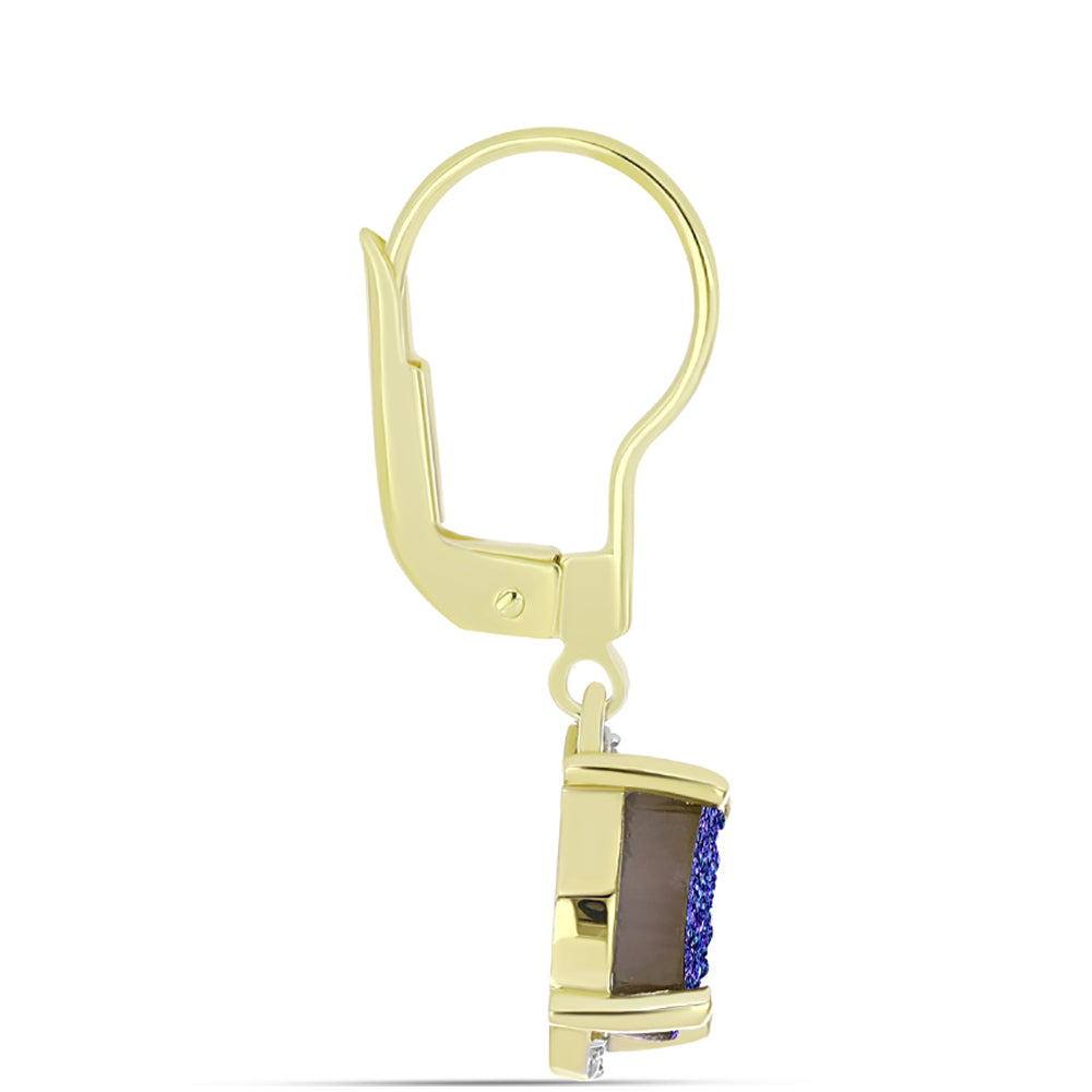 Brincos de Prata com Banho de Ouro com Drusy Roxo e Topázio Branco