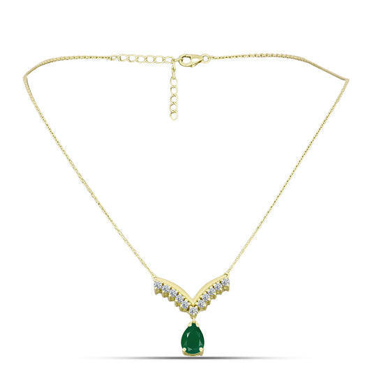 Colar de Prata com Banho de Ouro com Ágata Verde e Topázio Branco  Contraste: Cabeca de Veado (800)