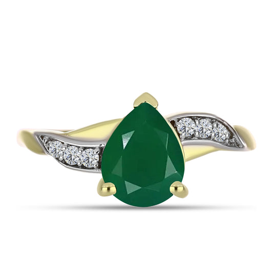 Anel de Prata com Banho de Ouro com Ágata Verde e Topázio Branco