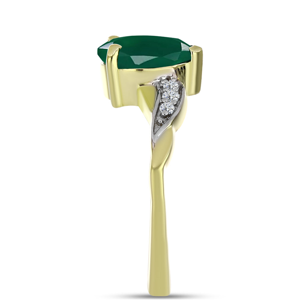 Anel de Prata com Banho de Ouro com Ágata Verde e Topázio Branco