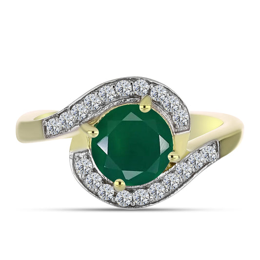 Anel de Prata com Banho de Ouro com Ágata Verde e Topázio Branco  Contraste: Cabeca de Veado (800)