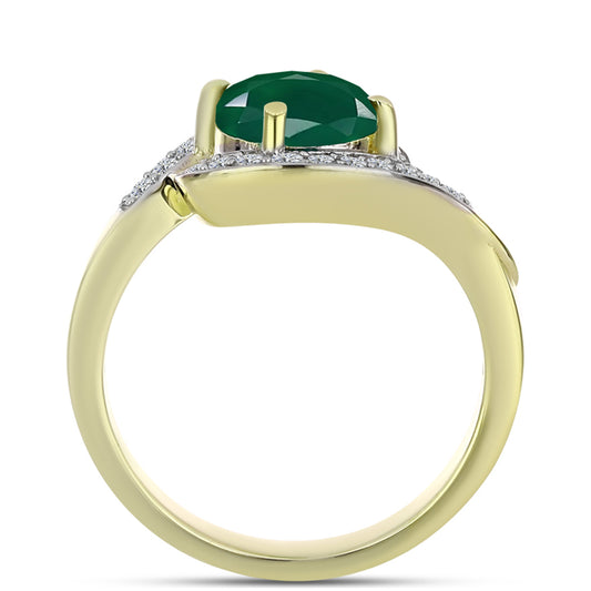 Anel de Prata com Banho de Ouro com Ágata Verde e Topázio Branco  Contraste: Cabeca de Veado (800)