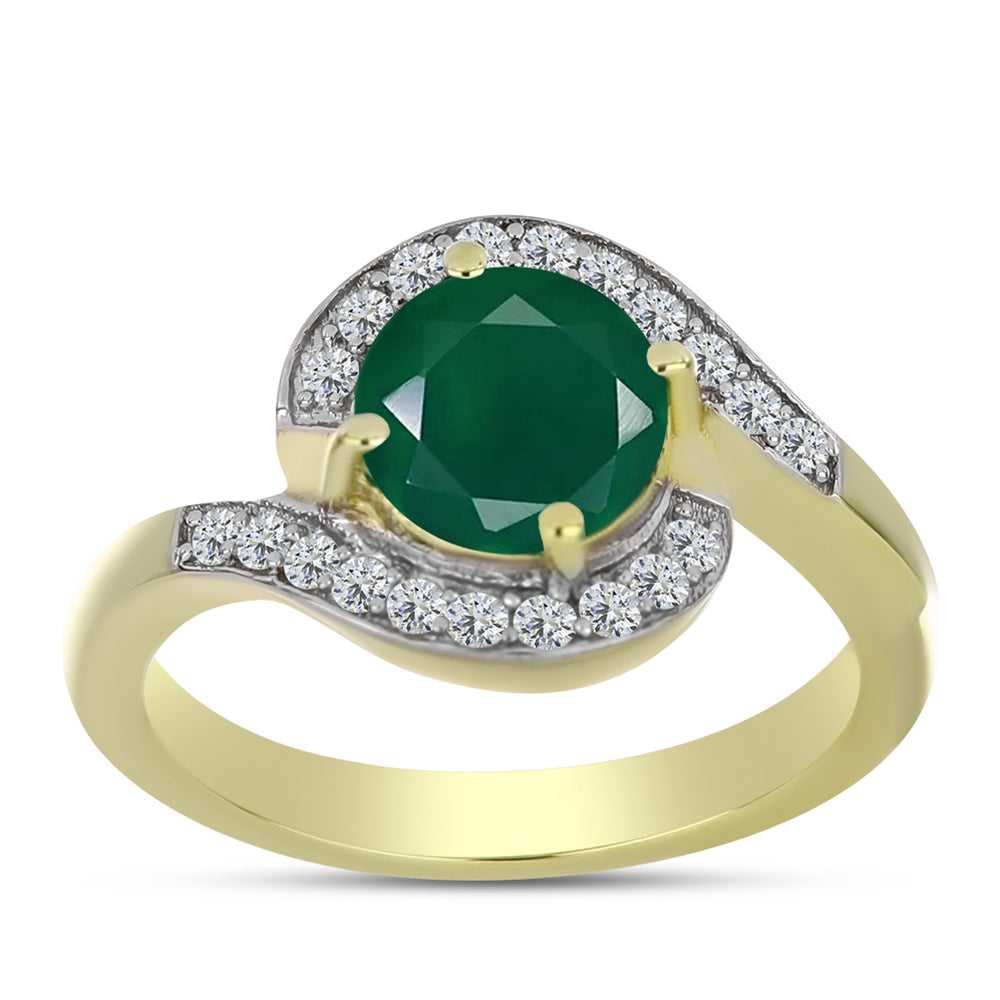 Anel de Prata com Banho de Ouro com Ágata Verde e Topázio Branco  Contraste: Cabeca de Veado (800) 3 