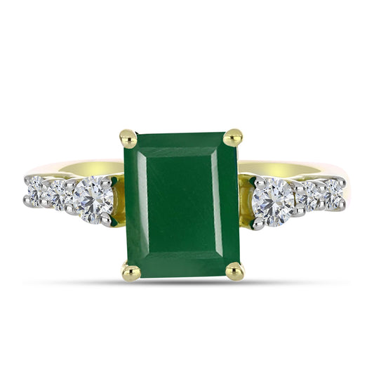 Anel de Prata com Banho de Ouro com Ágata Verde e Topázio Branco