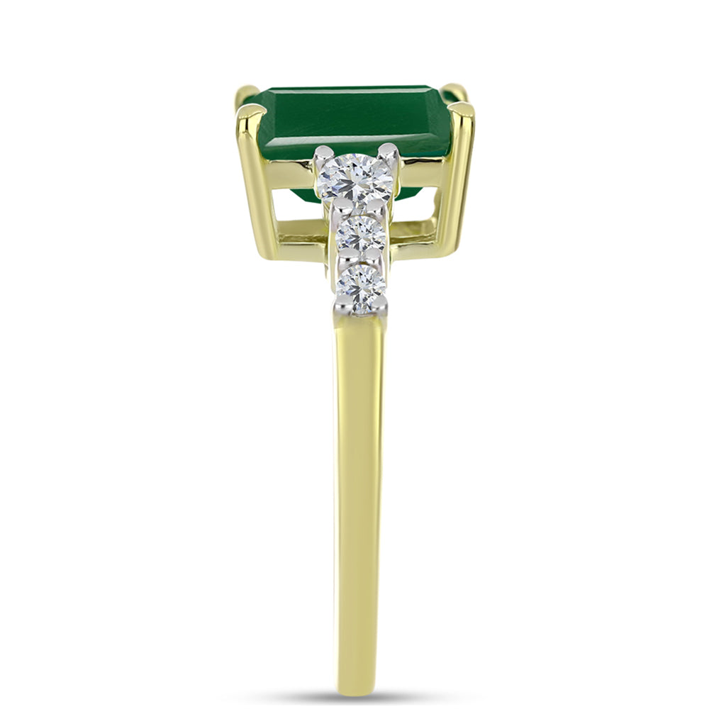Anel de Prata com Banho de Ouro com Ágata Verde e Topázio Branco