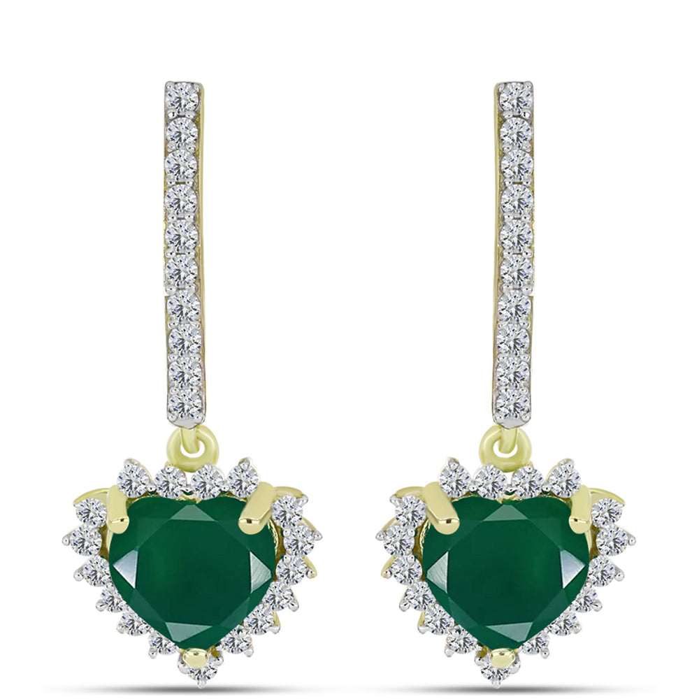 Brincos de Prata com Banho de Ouro com Ágata Verde e Topázio Branco