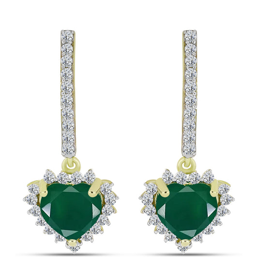 Brincos de Prata com Banho de Ouro com Ágata Verde e Topázio Branco