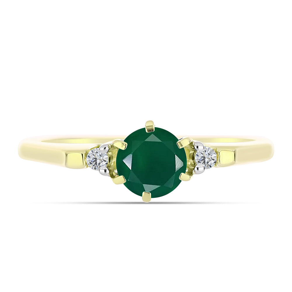Anel de Prata com Banho de Ouro com Ágata Verde e Topázio Branco