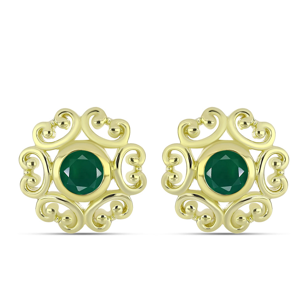 Brincos de Prata com Banho de Ouro com Ágata Verde 1 