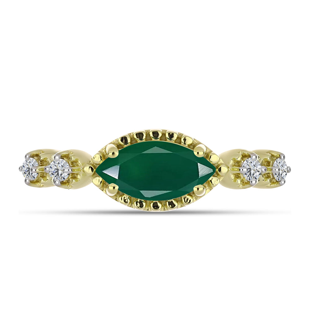 Anel de Prata com Banho de Ouro com Ágata Verde e Topázio Branco 1 