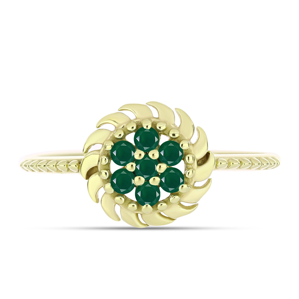 Anel de Prata com Banho de Ouro com Ágata Verde