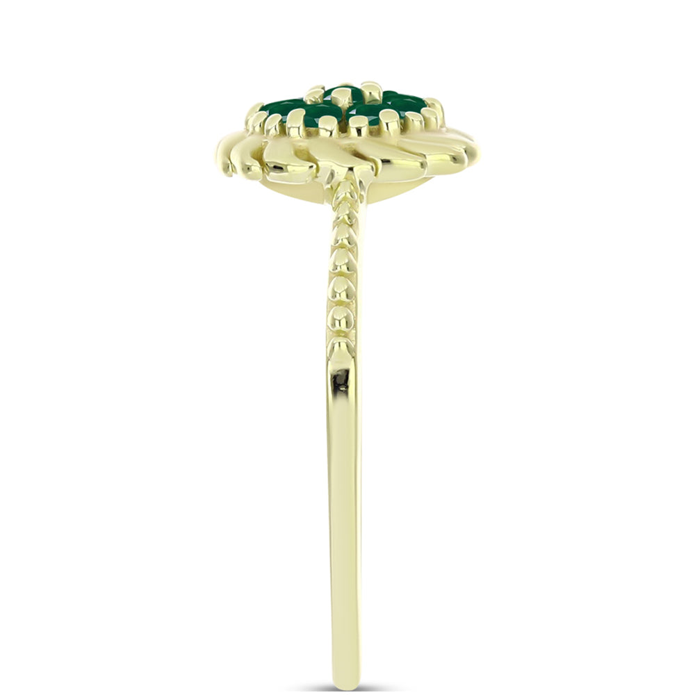 Anel de Prata com Banho de Ouro com Ágata Verde