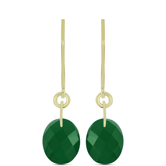 Brincos de Prata com Banho de Ouro com Ágata Verde