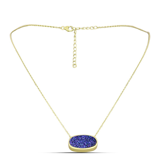 Colar de Prata com Banho de Ouro com Drusy Roxo  Contraste: Cabeca de Veado (800)