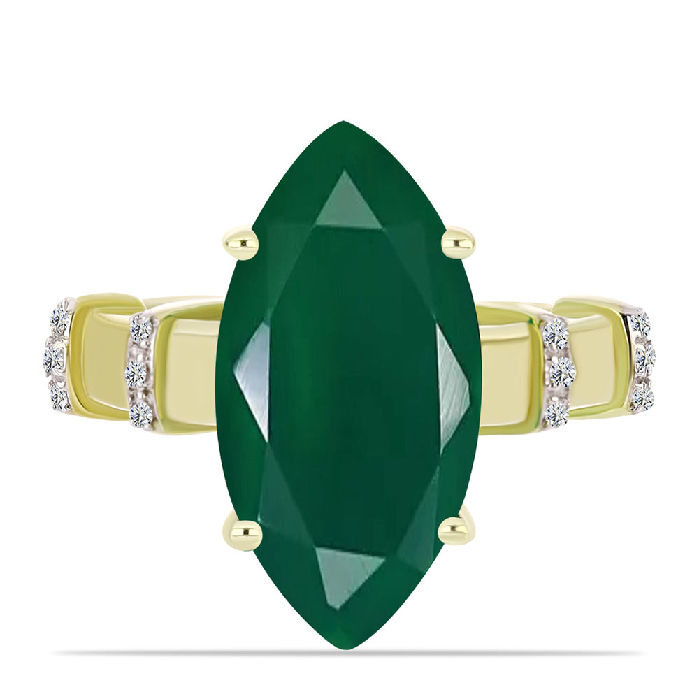 Anel de Prata com Banho de Ouro com Ágata Verde e Topázio Branco  Contraste: Cabeca de Veado (800)