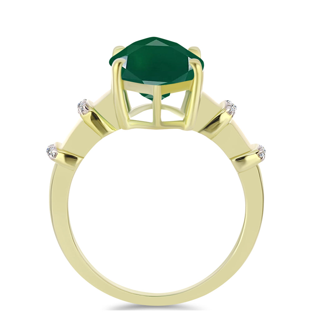 Anel de Prata com Banho de Ouro com Ágata Verde e Topázio Branco  Contraste: Cabeca de Veado (800)