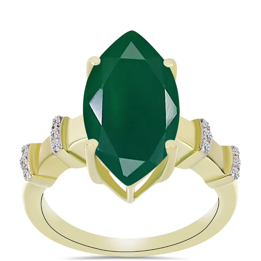 Anel de Prata com Banho de Ouro com Ágata Verde e Topázio Branco  Contraste: Cabeca de Veado (800)
