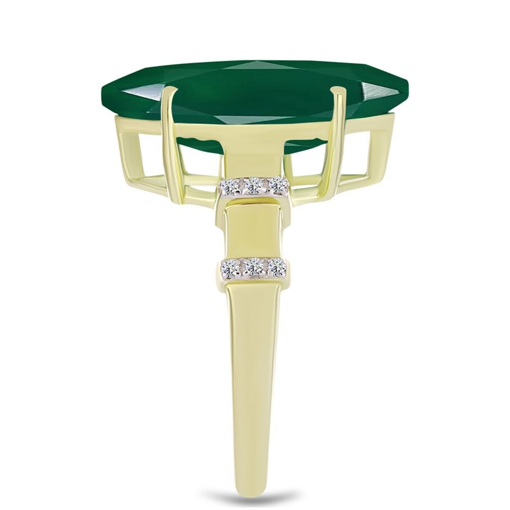 Anel de Prata com Banho de Ouro com Ágata Verde e Topázio Branco  Contraste: Cabeca de Veado (800)