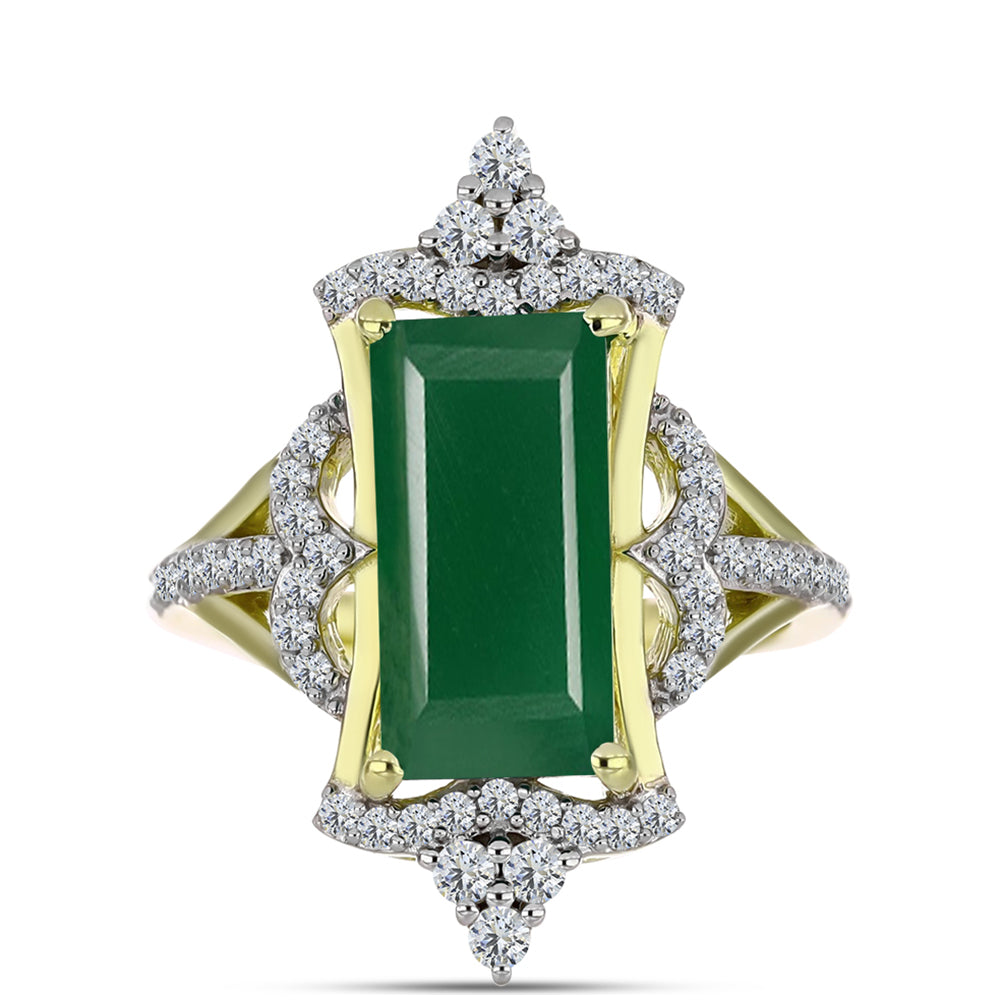 Anel de Prata com Banho de Ouro com Ágata Verde e Topázio Branco  Contraste: Cabeca de Veado (800)