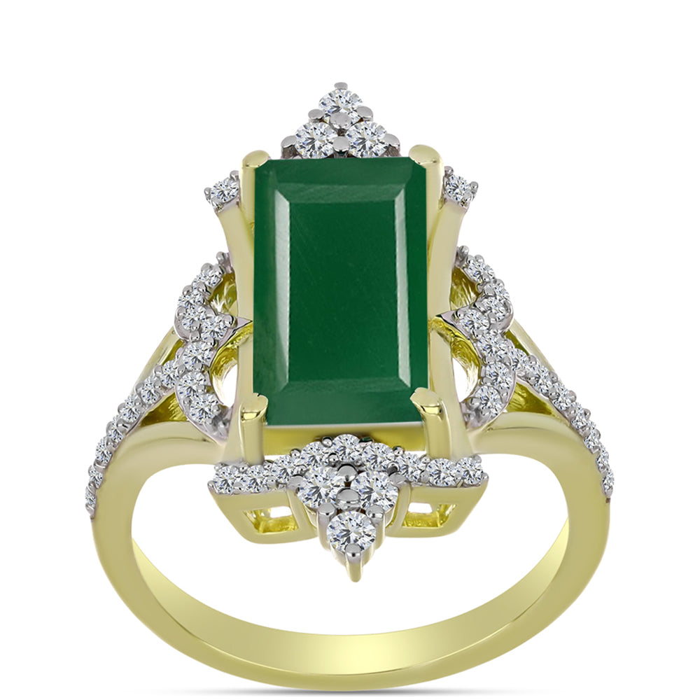 Anel de Prata com Banho de Ouro com Ágata Verde e Topázio Branco  Contraste: Cabeca de Veado (800) 3 