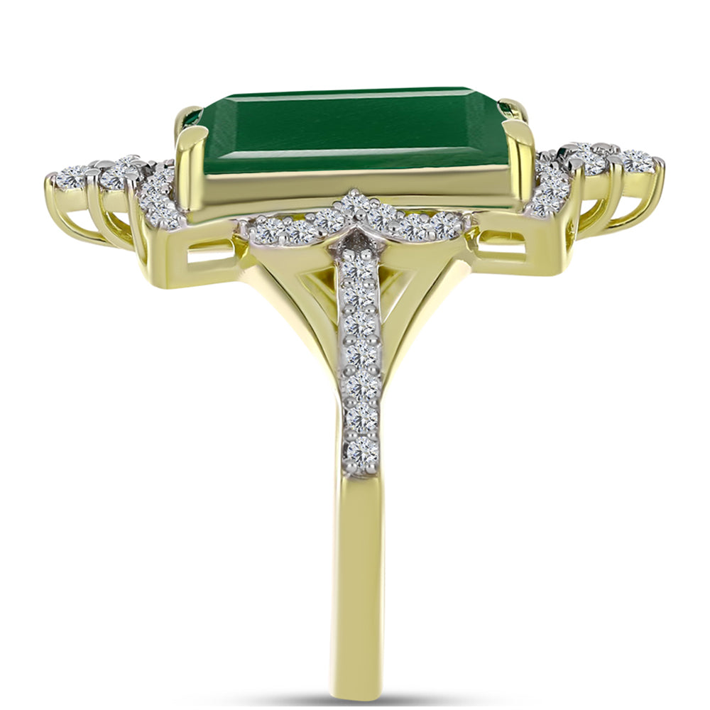 Anel de Prata com Banho de Ouro com Ágata Verde e Topázio Branco  Contraste: Cabeca de Veado (800)