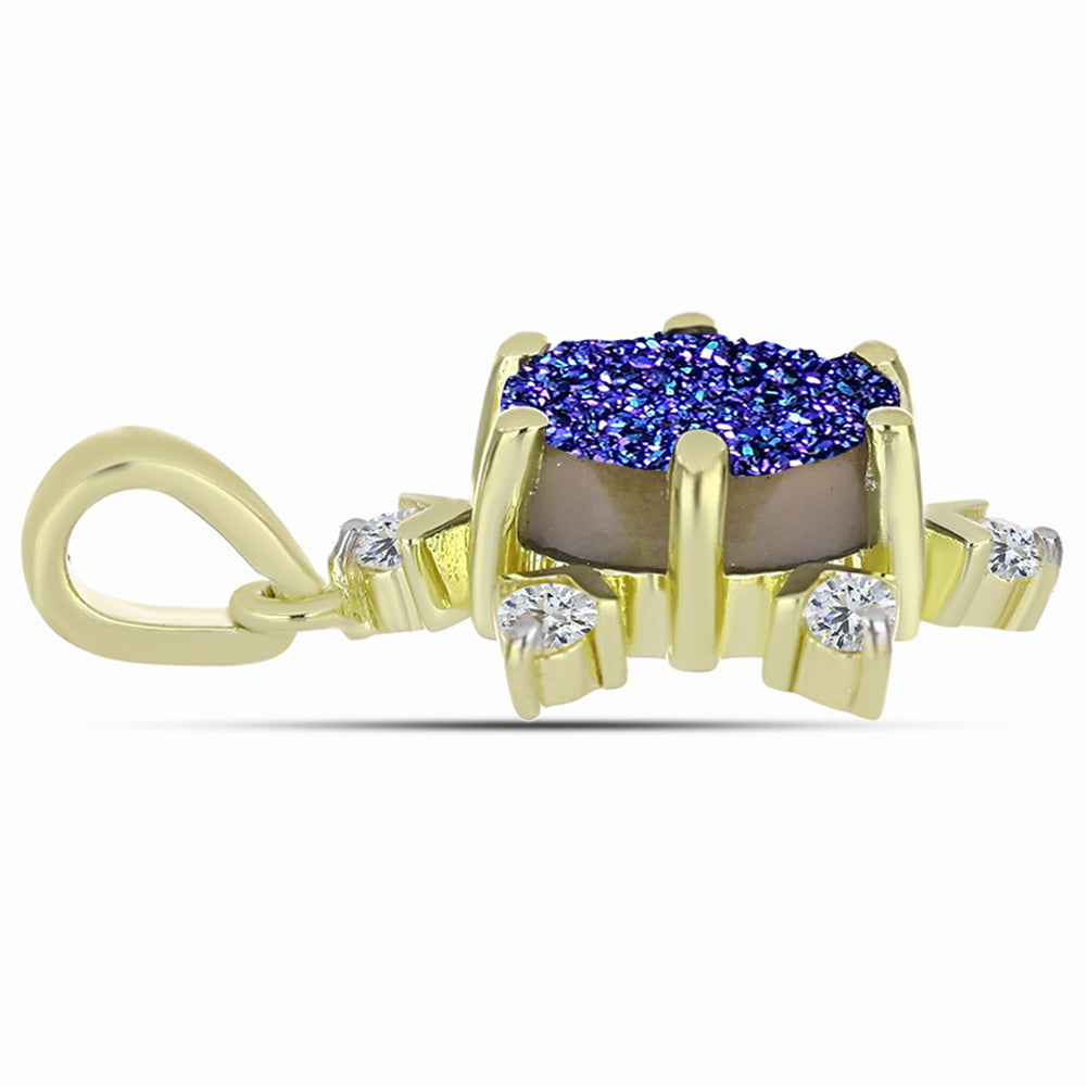Pendente de Prata com Banho de Ouro com Drusy Roxo e Topázio Branco 2 