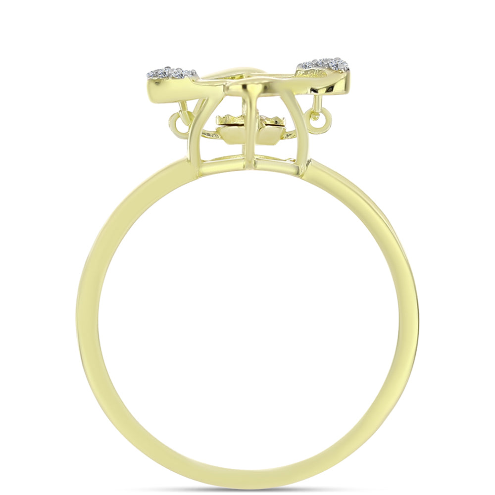 Anel de Prata com Banho de Ouro com Diamante Branco e Topázio Branco 2 