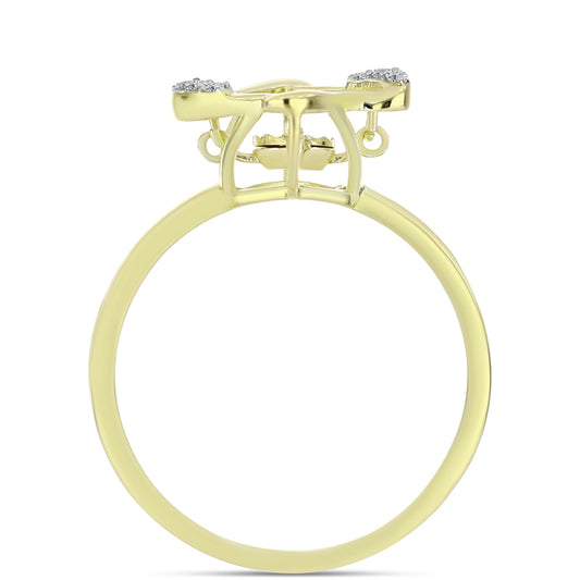 Anel de Prata com Banho de Ouro com Diamante Branco e Topázio Branco