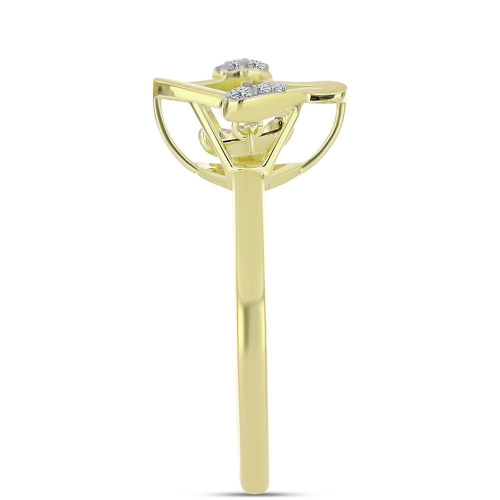 Anel de Prata com Banho de Ouro com Diamante Branco e Topázio Branco