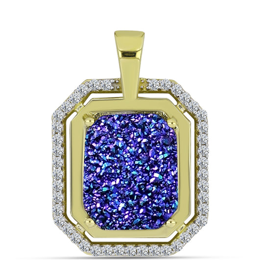 Pendente de Prata com Banho de Ouro com Drusy Roxo e Topázio Branco